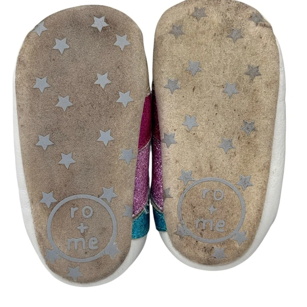 Ro+Me Glittery Striped Baby Shoes - Blue, Pink, Gold - Size 6-12 Months